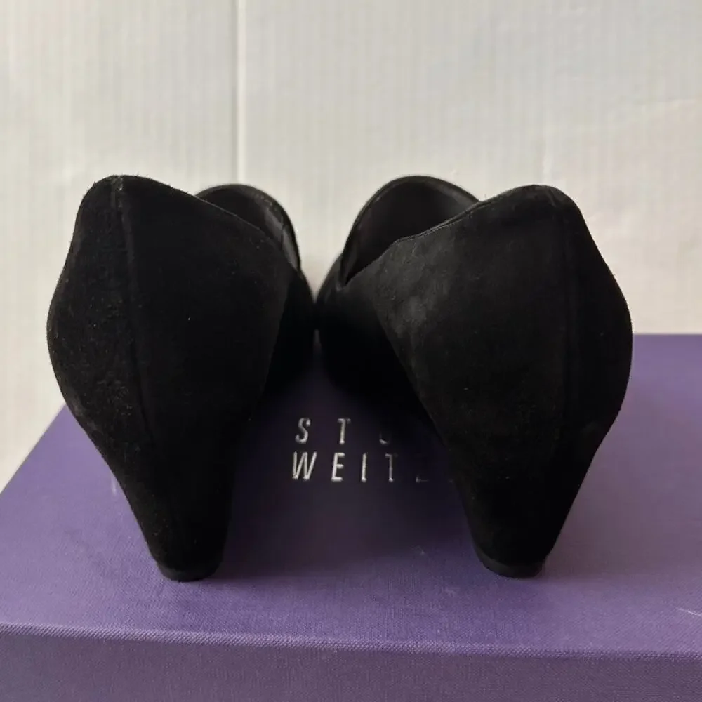 Stuart Weitzman Size 7.5 Black Suede Arise Wedge Heel Closed Toe Shoe Office - Picture 4 of 11